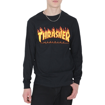 Thrasher T-shirt l/s Flame Logo sort